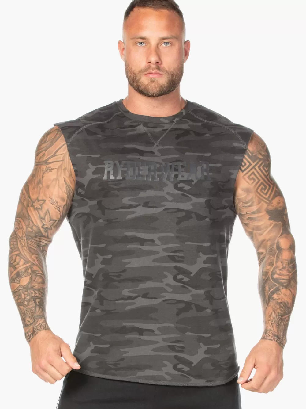 Discount Camo Fleece Tank Mens Tops