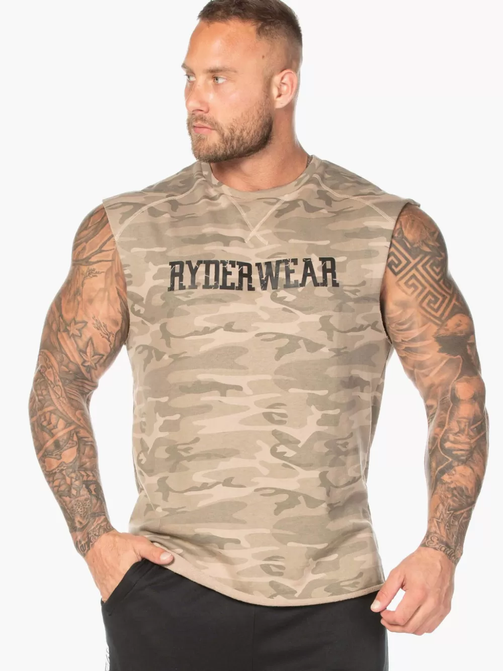 Clearance Camo Fleece Tank Mens Tops