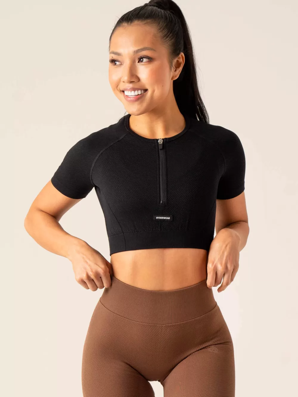 New Circuit Rib Seamless T-Shirt Womens Tops