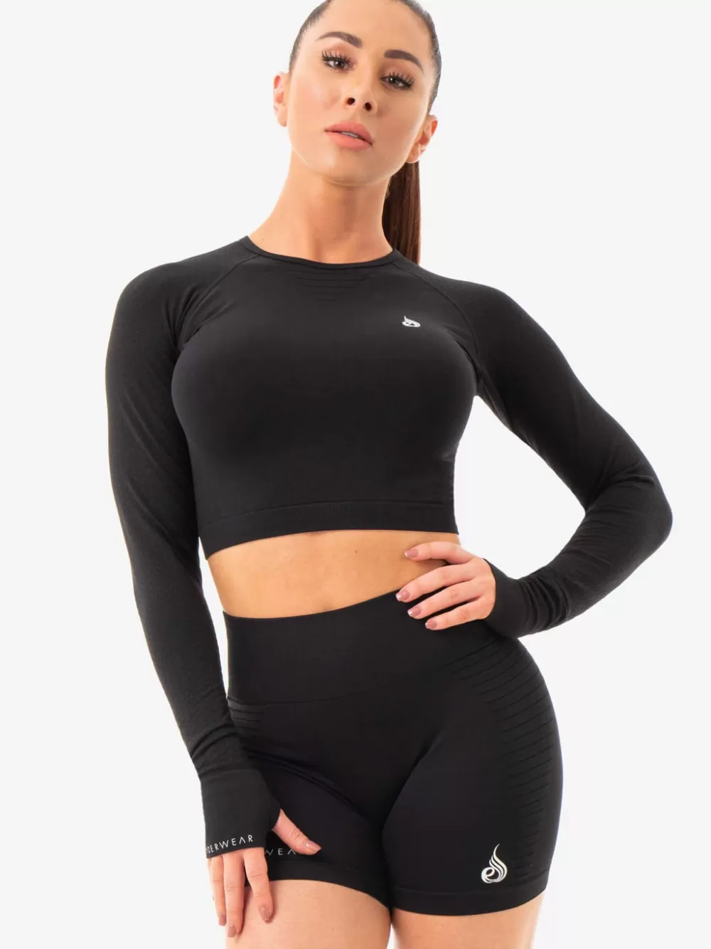 Outlet Geo Seamless Long Sleeve Crop Top Womens Tops