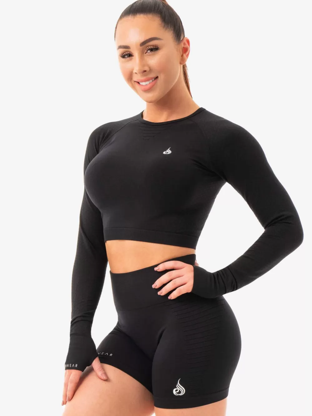 Outlet Geo Seamless Long Sleeve Crop Top Womens Tops